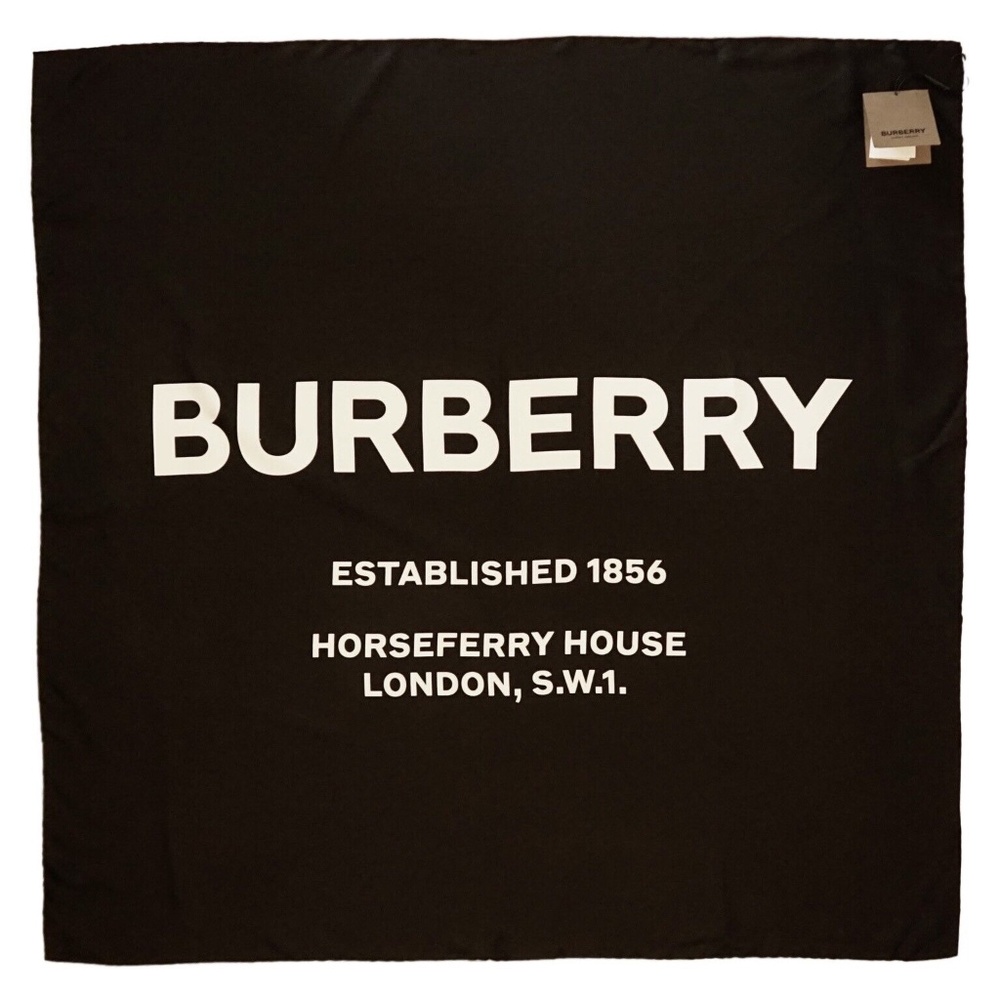 Burberry Scarf Horseferry Logo Black Silk Square 35”x35” New - Picture 1 of 3